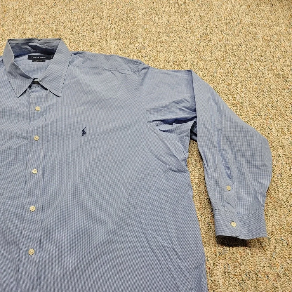 Polo Golf Ralph Lauren Shirt Mens 2XL Blue Micro‎ Check Button Up Lofting Pony